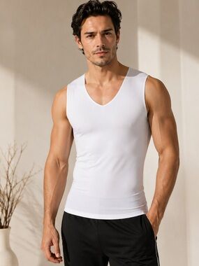 Glitz Men's White V-Neck Performance Undershirt